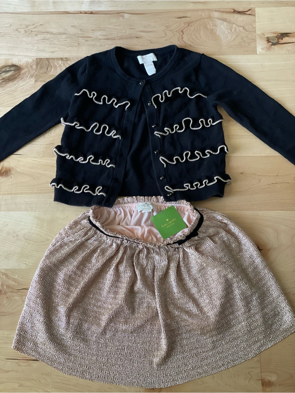 Kate Spade New York Girls Size 7 Metallic Gold Skirt & Ruffle Cardigan Holiday